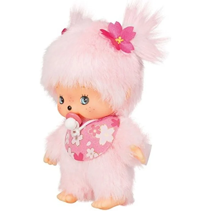 Sekiguchi 242443 - Original Bebichhichi Mädchen Kirschblüte, aus rosa Plüsch, mit Lätzchen und Zöpfen mit Blumen, ca. 15 cm – Bild 3