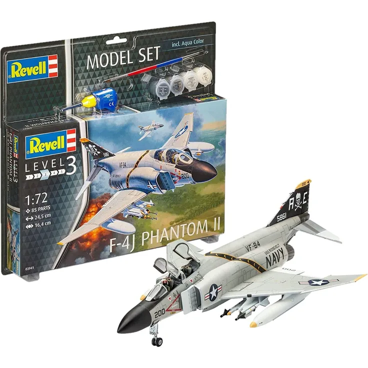 Revell Modellbausatz Flugzeug 1:72 - F-4J Phantom II im Maßstab 1:72, Level 3, originalgetreue Nachbildung mit vielen Details, , Model Set mit Basiszubehör, 63941