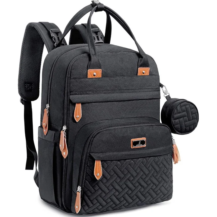BabbleRoo Baby Wickeltasche/Rucksack, Wickelrucksack lässige Wickeltaschen, Multifunktional Große Kapazität Babytasche Reiserucksack mit Wickelauflage & Schnullerhalter (Schwarz) – Bild 1