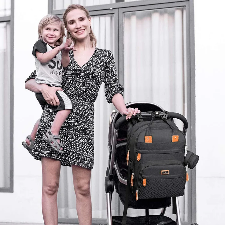 BabbleRoo Baby Wickeltasche/Rucksack, Wickelrucksack lässige Wickeltaschen, Multifunktional Große Kapazität Babytasche Reiserucksack mit Wickelauflage & Schnullerhalter (Schwarz) – Bild 7