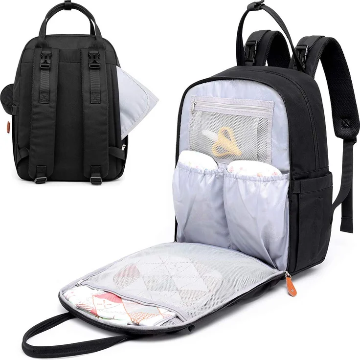 BabbleRoo Baby Wickeltasche/Rucksack, Wickelrucksack lässige Wickeltaschen, Multifunktional Große Kapazität Babytasche Reiserucksack mit Wickelauflage & Schnullerhalter (Schwarz) – Bild 4