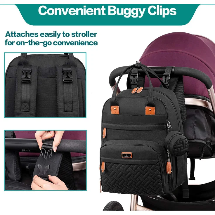 BabbleRoo Baby Wickeltasche/Rucksack, Wickelrucksack lässige Wickeltaschen, Multifunktional Große Kapazität Babytasche Reiserucksack mit Wickelauflage & Schnullerhalter (Schwarz) – Bild 6