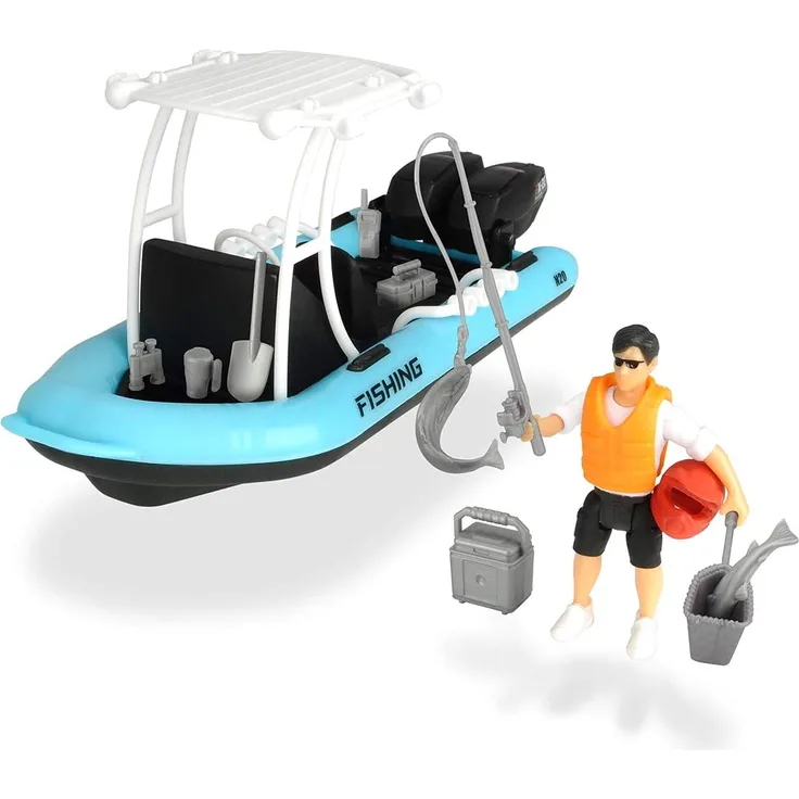 Dickie Toys 203833004 - Playlife Fishing Boat, Schlauchboot inkl. Figur, 20 cm