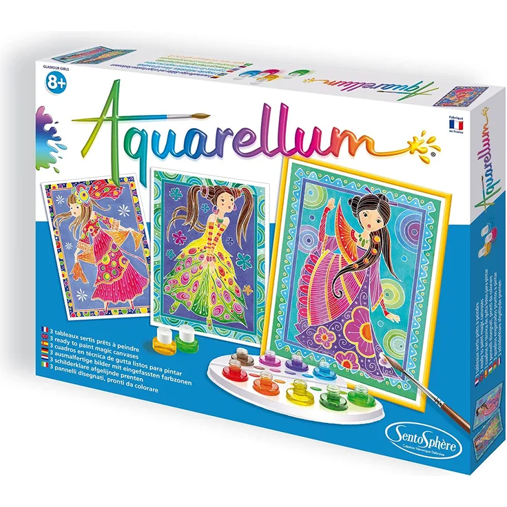 Sentosphere 3906330 Aquarellum Malset für Kinder, Motiv Glamour Girls, große Malvorlagen, Bastelset, Kreativ-Set, DIY