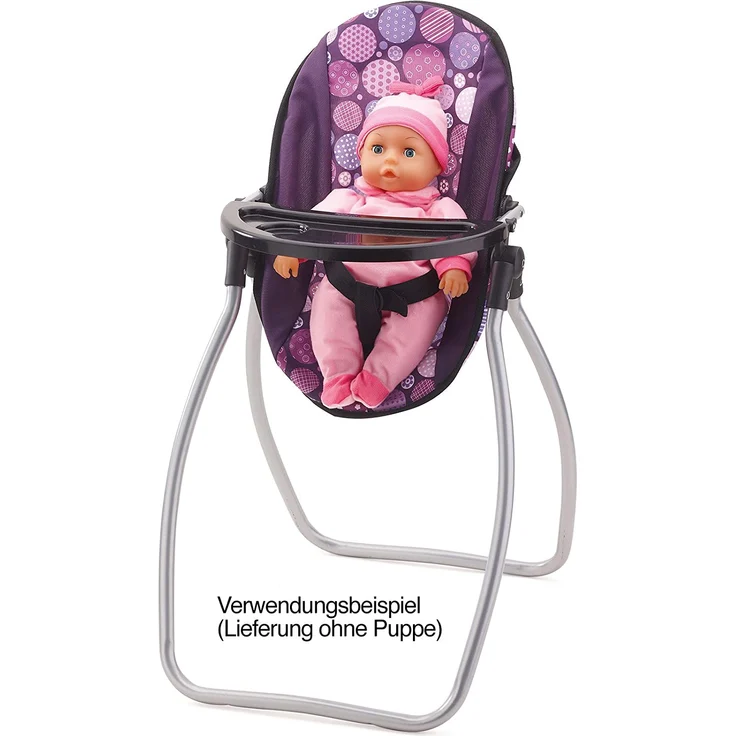 Bayer Design 63694AB, Puppenzubehör, Puppenhochstuhl, Puppenwiege, Babytrage für Puppen, inkl. Schultertasche und Plastikaccessoires, Pflaume - Preisvergleich – Bild 7