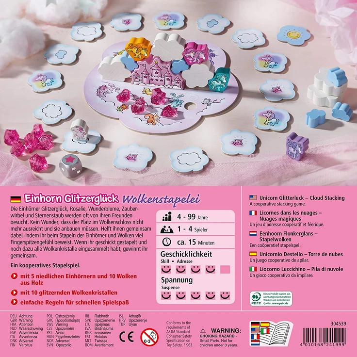 HABA 304539 - Einhorn Glitzerglück - Wolkenstapelei, kooperatives Stapelspiel mit Einhörnern und Wolken aus Holz, Spiel ab 4 Jahren – Bild 4