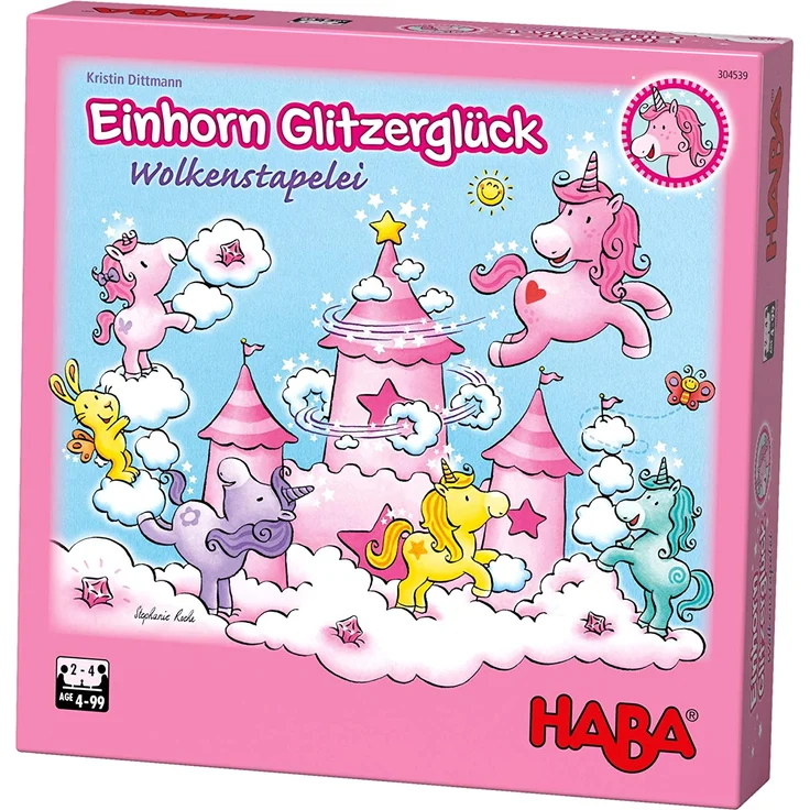 HABA 304539 - Einhorn Glitzerglück - Wolkenstapelei, kooperatives Stapelspiel mit Einhörnern und Wolken aus Holz, Spiel ab 4 Jahren – Bild 1