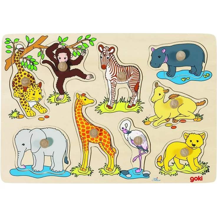 Goki 57829 - Steckpuzzle - afrikanische Tierkinder 9 Stück