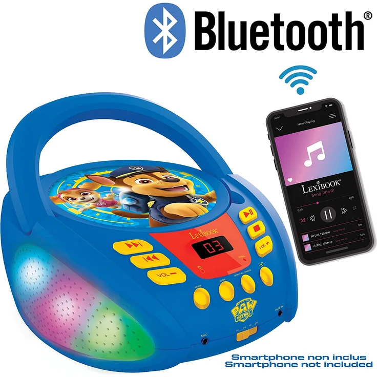 Lexibook RCD109PA Paw Patrol-Bluetooth-CD-Player für Kinder-Tragbar, Lichteffekte, Mikrofonbuchse, Aux-In, Akku oder Netz, Mädchen, Jungen, Blau/Rot – Bild 5