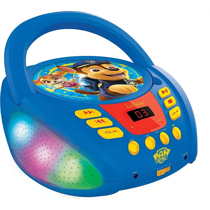 Lexibook RCD109PA Paw Patrol-Bluetooth-CD-Player für Kinder-Tragbar, Lichteffekte, Mikrofonbuchse, Aux-In, Akku oder Netz, Mädchen, Jungen, Blau/Rot