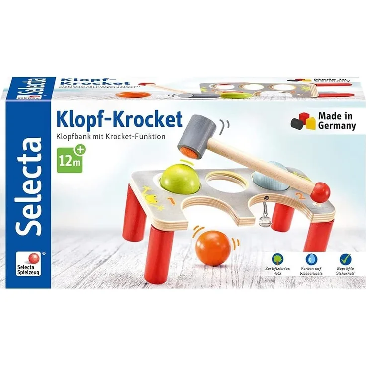 Selecta 62060 Klopf-Krocket, Klopfbank aus Holz, bunt, 22 cm