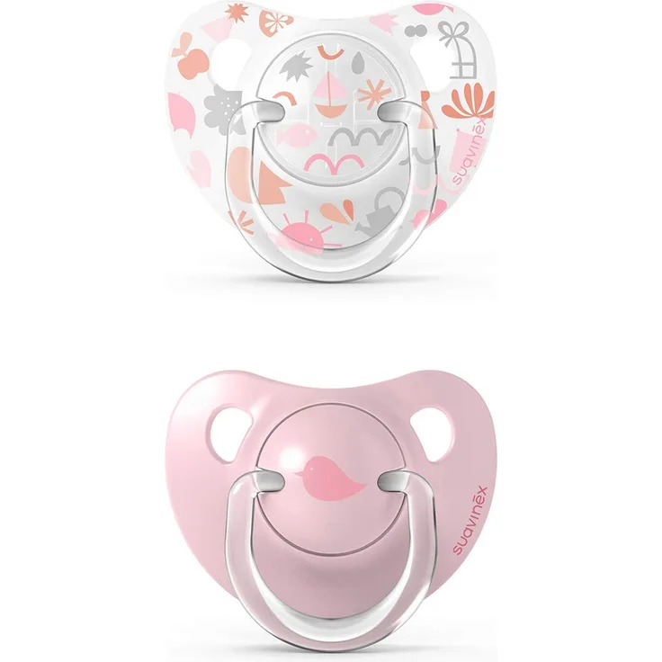 Suavinex, 2er-Pack Schnuller für Babys, Schnuller mit anatomischem Silikonsauger, 0-6 Monate, Farbe Rosa