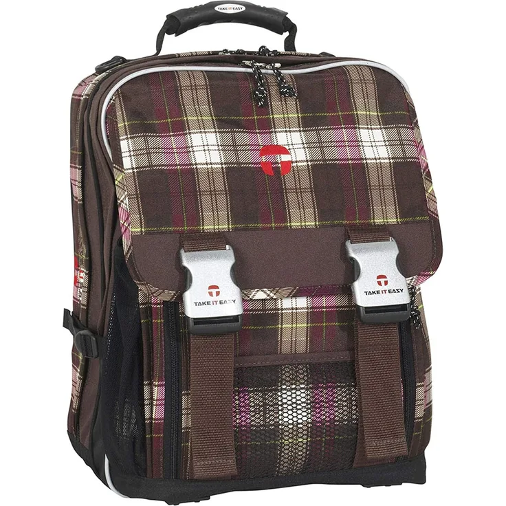 TAKE IT EASY Schulrucksack London Plaid braun