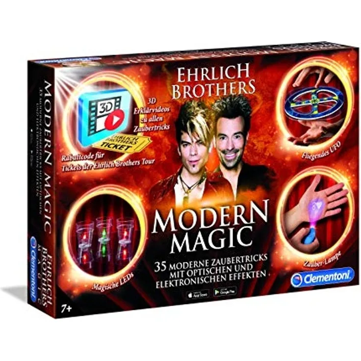 Clementoni 59050 Ehrlich Brothers Modern Magic, Zauberkasten für Kinder ab 7 Jahren, magisches Equipment für 35 moderne Zaubertricks, inkl. 3D Erklärvideos