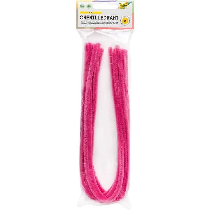 folia 77823 - Chenilledraht, Pfeifenputzer, 10 Stück in pink, Durchmesser 8 mm und 50 cm lang, ideal für Kinder zum Basteln und Gestalten von Tieren, Figuren und anderen Formen – Bild 1