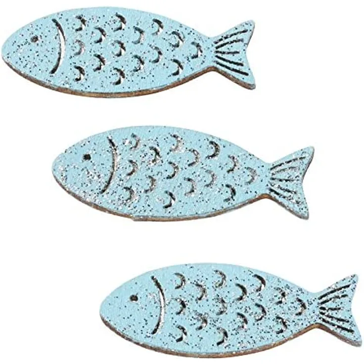 Holz-Fische mit Glimmer, ca. 4 cm, Btl. 6 St, trkis