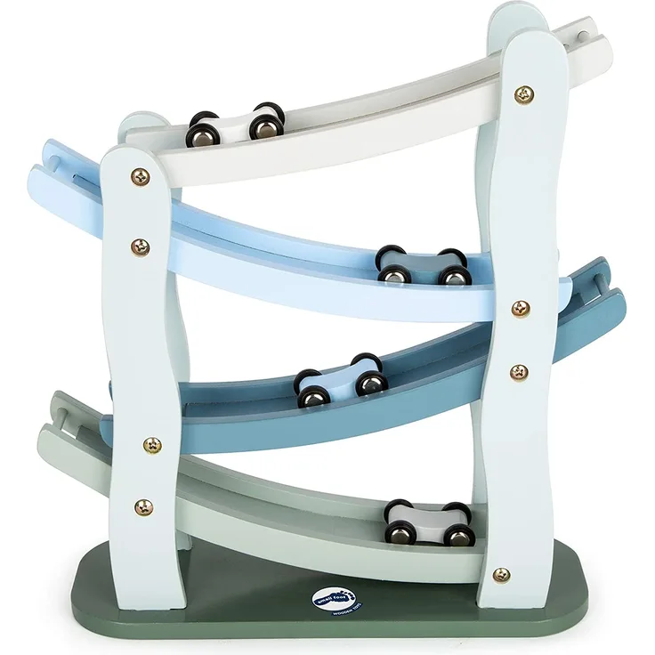 small foot 11651 - Rennbahn Blaues Wunder, inkl. 4 Autos, Holz, 5-teilig