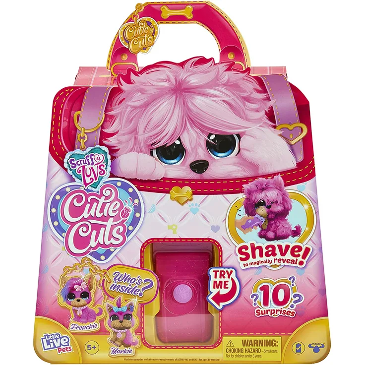 Little Live Pets 30146 Scruff-a-Luvs Cutie Cuts, Überraschungshündchen aus super weichem Plüsch: Rasiere, wasche und Style Dein Plüschtier mit insgesamt 10 Überraschungen,rosa