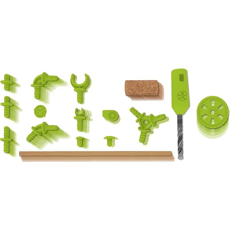HABA 305342 - Terra Kids Connectors - Konstruktions-Set Technik, Kinder-Bastelset für bewegliche Konstruktionen, Verbinder aus Kunststoff für Holz und Kork, mit Handbohrer und Anleitung – Bild 2
