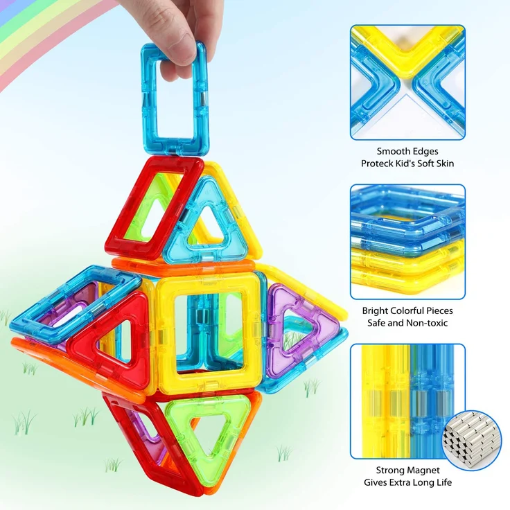theefun Magnetische Bausteine, 100 Teile Magnetbausteine Magnetspielzeug Magnet Spielzeug Magnetspiele für Kinder Geschenk Magnetic Bauklötze Spielzeug ab 2 3 4 5 6 7 Jahre Junge - Preisvergleich – Bild 3