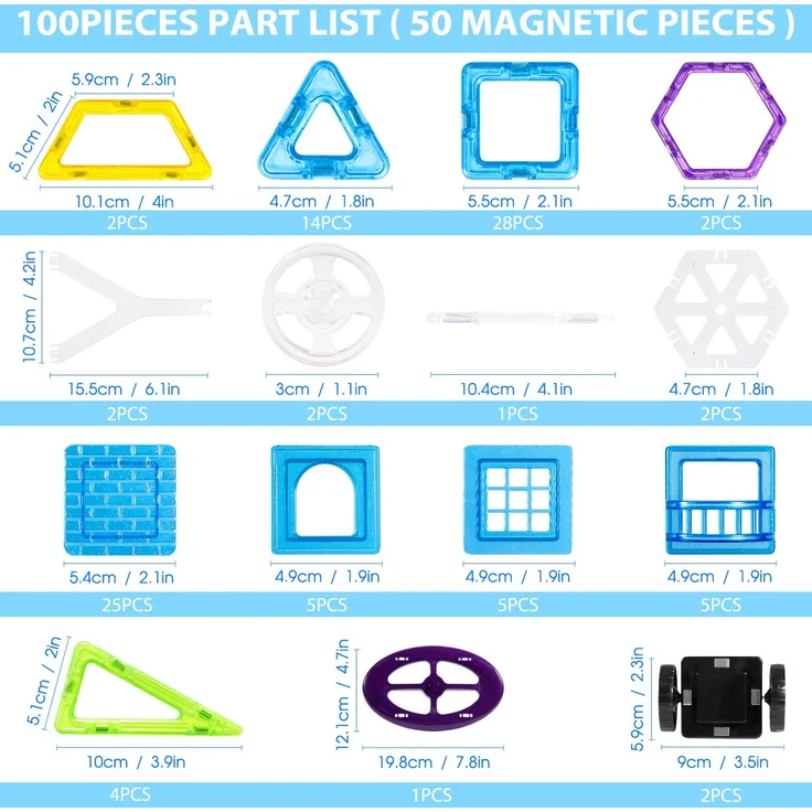 theefun Magnetische Bausteine, 100 Teile Magnetbausteine Magnetspielzeug Magnet Spielzeug Magnetspiele für Kinder Geschenk Magnetic Bauklötze Spielzeug ab 2 3 4 5 6 7 Jahre Junge - Preisvergleich – Bild 4