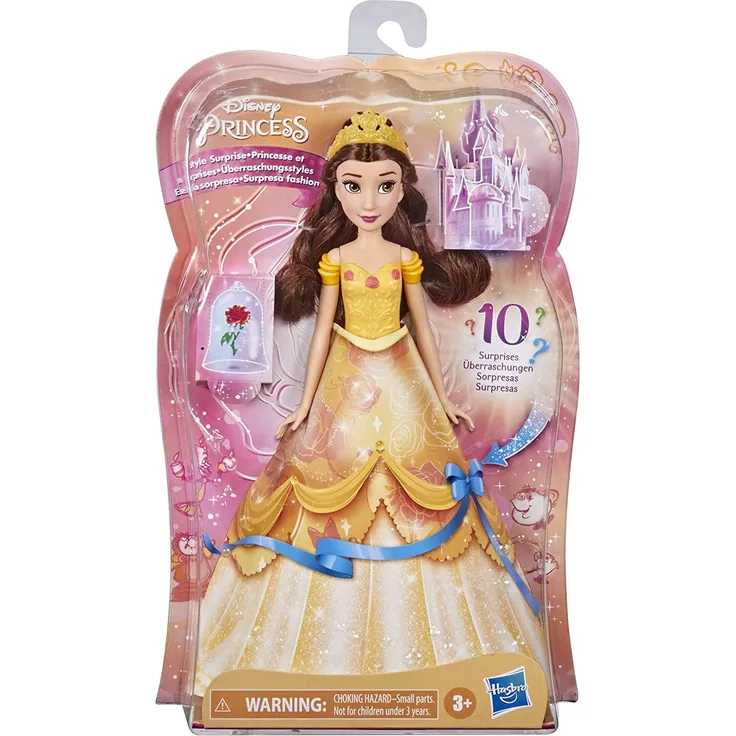 Disney Prinzessin Überraschungsstyles Belle Modepuppe mit 10 Modeaccessoires