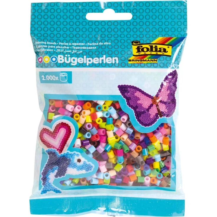 folia 73209 - Bügelperlen, 2.000 Stück sortiert in 22 verschiedenen Farben, Durchmesser ca. 5 mm, tolle Ergänzung zu den Stiftplatten – Bild 1