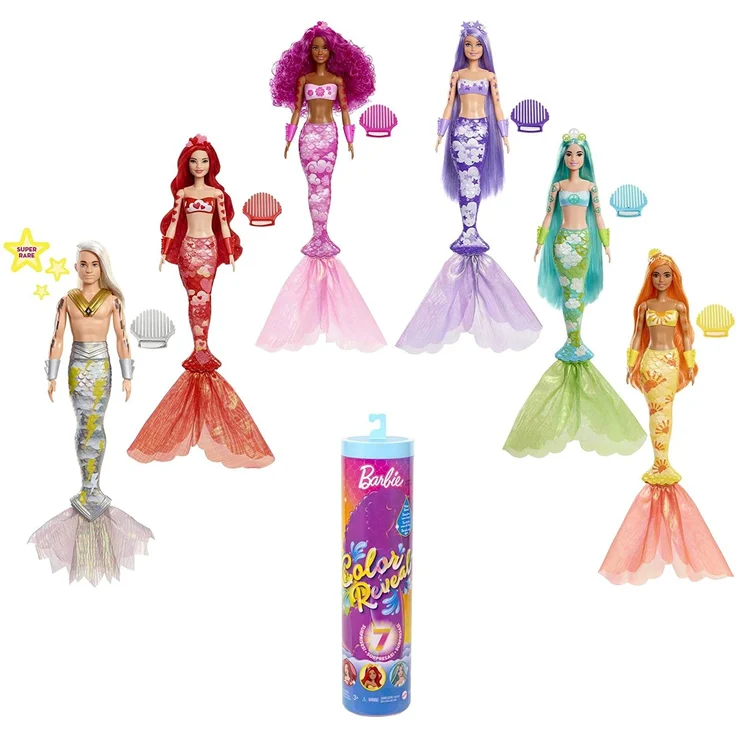 Barbie 'Color Reveal Rainbow Mermaids', Barbie Puppen Sortiment Serie 1, ab 3 Jahren, 1 Stück, zufällige Auswahl – Bild 1