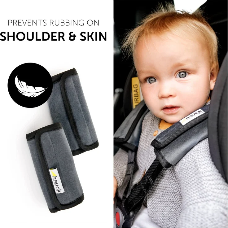 Hauck Smooth Me Gurtpolster für Babyschalen und Kindersitze, Befestigung mit Klettverschluss, 2 Stück, grau, 13 x 6 cm – Bild 3