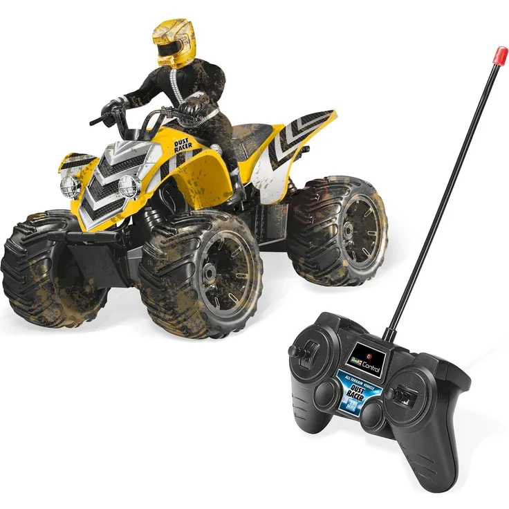 Revell 24641 New Dust Racer 8 RC Quadbike, ferngesteuertes Quad in Used-Look mit 2-Kanal 27 MHz Fernsteuerung für Einsteiger, gelb, 220 x 170 x 210 mm – Bild 6