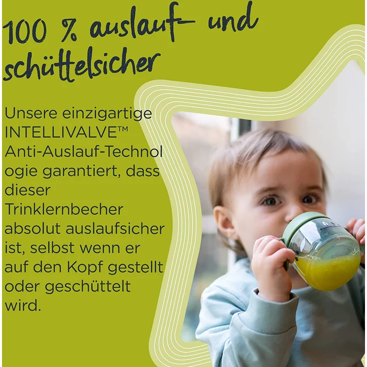 Tommee Tippee Superstar Sippee, Trinklernbecher, 100 % Auslauf- und Schüttelsichere INTELLIVALVE-Technologie, Antibakterielle BACSHIELD-Technologie, 4 M. +, 190 ml, 1 Stk, Grün – Bild 3