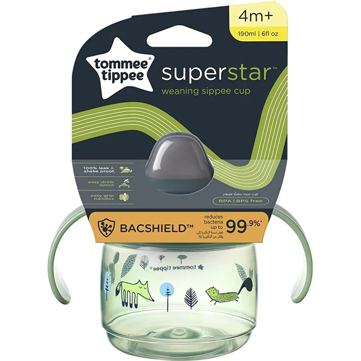 Tommee Tippee Superstar Sippee, Trinklernbecher, 100 % Auslauf- und Schüttelsichere INTELLIVALVE-Technologie, Antibakterielle BACSHIELD-Technologie, 4 M. +, 190 ml, 1 Stk, Grün – Bild 2