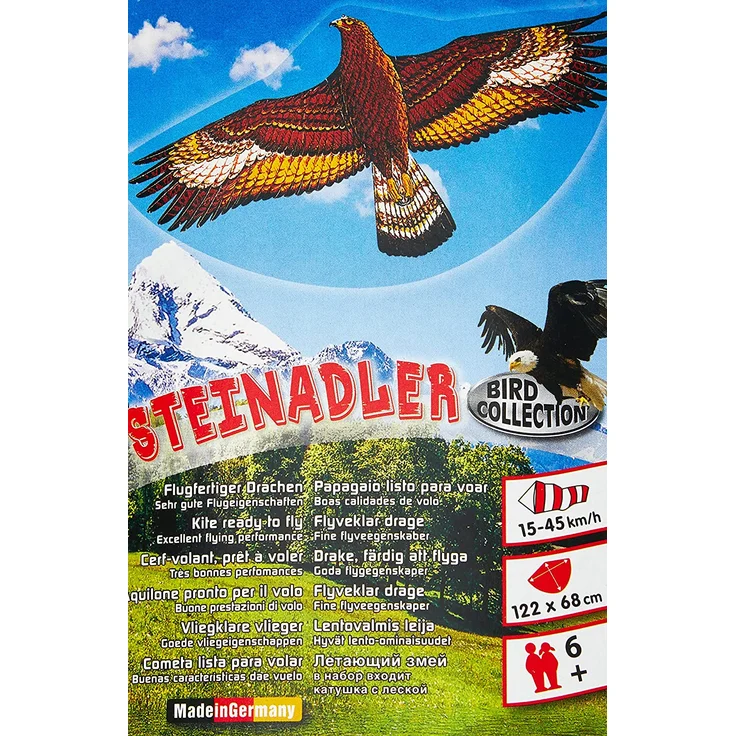 Paul Günther 1146 - Kinderdrachen mit Steinadler Motiv, Einleinerdrachen aus robuster PE-Folie für Kinder ab 4 Jahre mit Wickelgriff und Schnur, ca. 122 x 68 cm groß – Bild 4