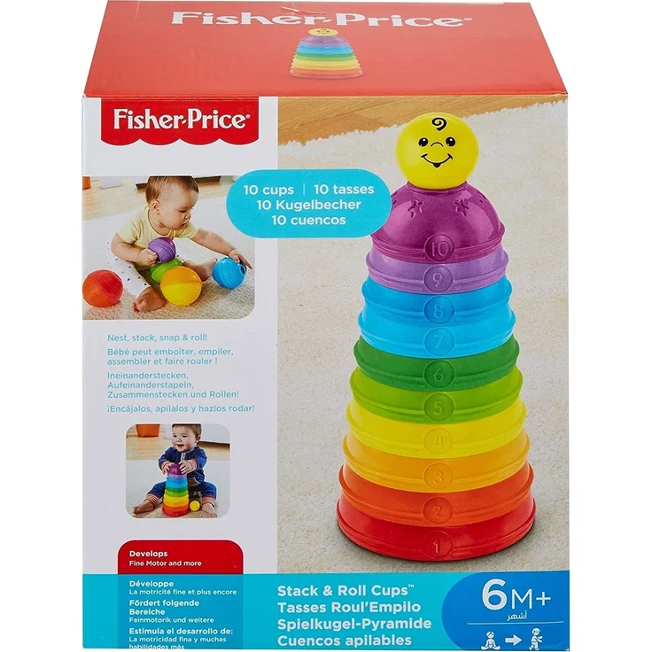 Mattel Fisher-Price W4472 - Brilliant Basics Stack und Roll Cups Spielkugel-Pyramide – Bild 6