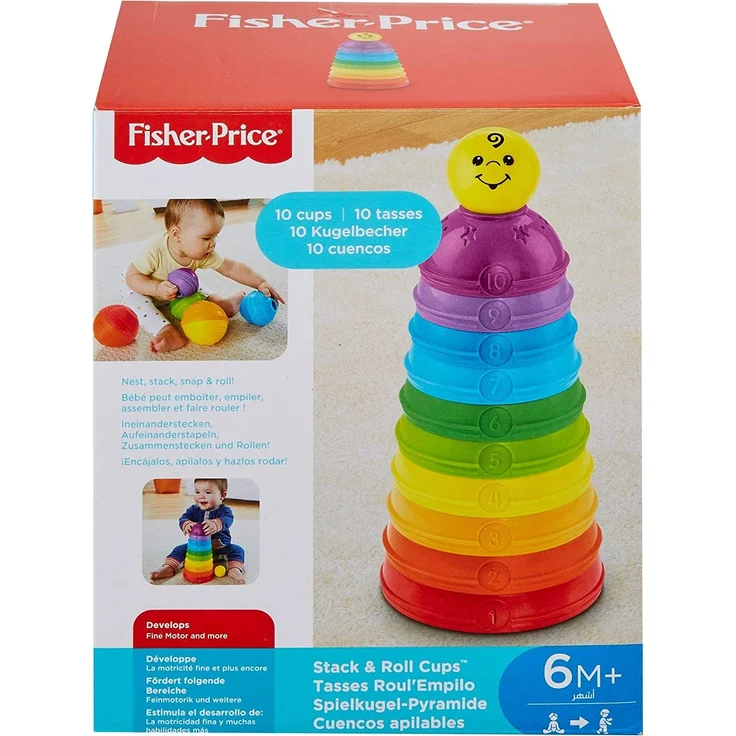 Mattel Fisher-Price W4472 - Brilliant Basics Stack und Roll Cups Spielkugel-Pyramide – Bild 7