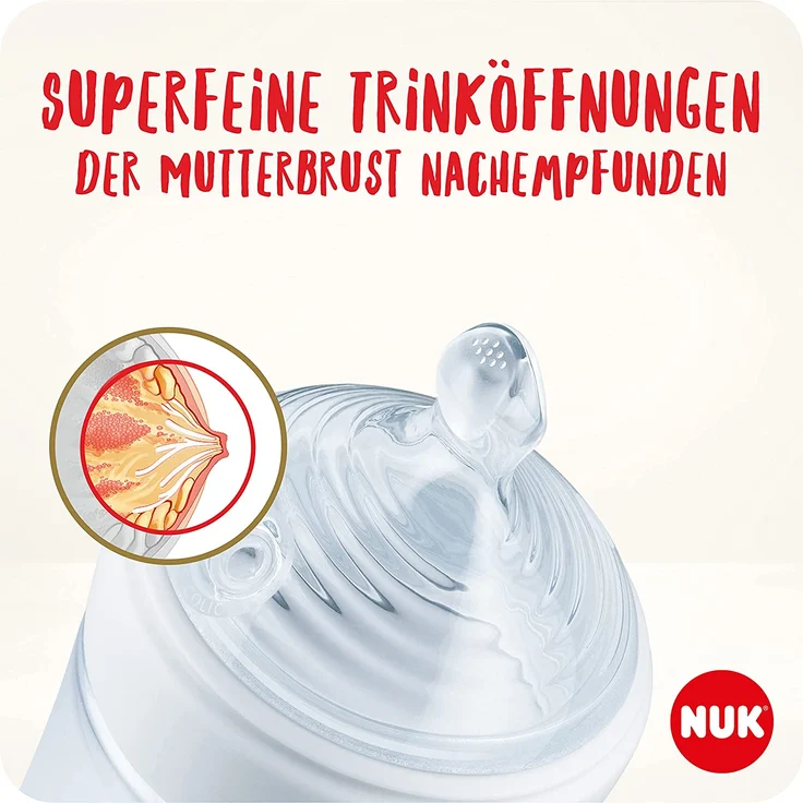 NUK Nature Sense Trinksauger für Babyflaschen | 0–18 Monate | Anti-Colic-Ventil | Größe S | BPA-frei | 2 Stück – Bild 3