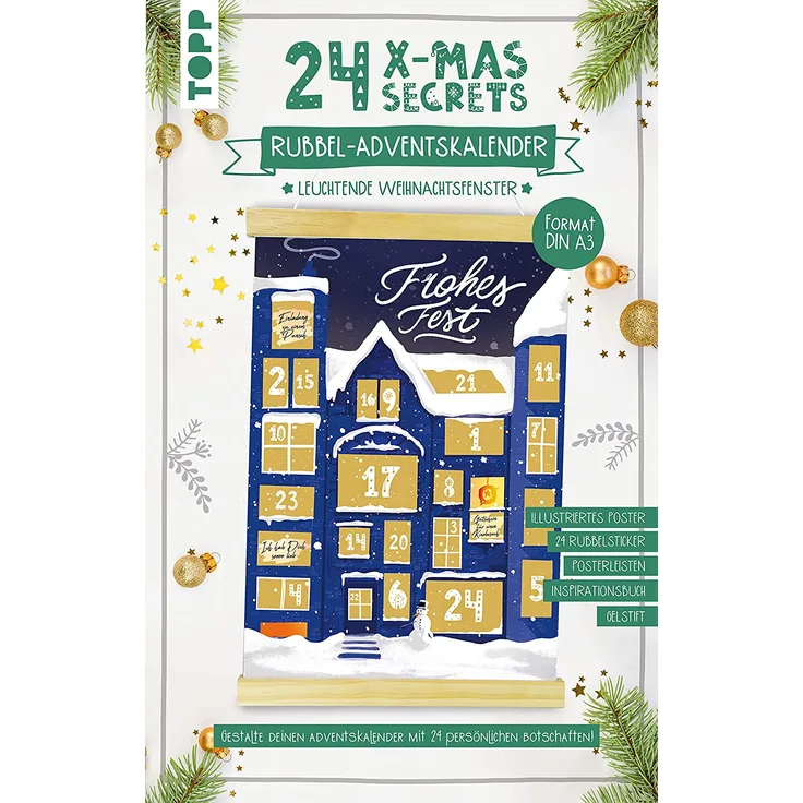 24 X-MAS SECRETS-Fenster Rubbel-Adventskalender