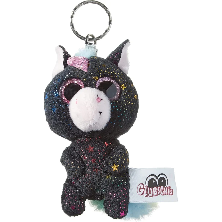 Nici 46314 Glubschis Einhorn Vita-Mi 9cm Schlüsselanhänger, Plüschtieranhänger mit Schlüsselring, Stofftierschlüsselhalter, Schwarz/Bunt – Bild 1