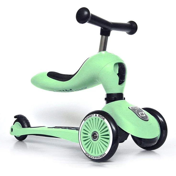 Scoot & Ride 'Highwaykick 1' Kickboard, ab 12 Monaten, 3-fach höhenverstellbar bis 64 cm, 2in1 mit Sitz, max. belastbar bis 50 kg, kiwi – Bild 1