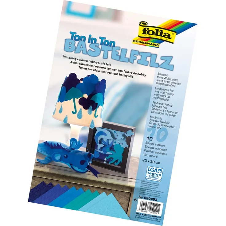 folia 520493 - Bastelfilz Ton in Ton, 20 x 30 cm, 10 Blatt sortiert in Blautönen - ideal für vielfältige Bastelarbeiten