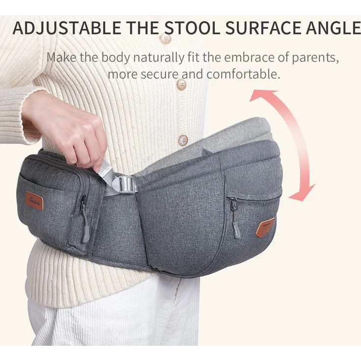 Baby Hüftsitz Ergonomische, SUNVENO Baby Hüftsitzträger, Babytrage Dekompression mit Verstellbarem Gurt und Tasche, Baby Hüfthocker Praktische Baby Vordertrage für 0-20 kg Baby, Grau – Bild 3