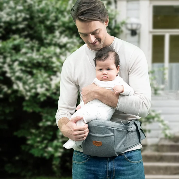 Baby Hüftsitz Ergonomische, SUNVENO Baby Hüftsitzträger, Babytrage Dekompression mit Verstellbarem Gurt und Tasche, Baby Hüfthocker Praktische Baby Vordertrage für 0-20 kg Baby, Grau – Bild 9