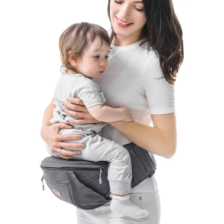 Baby Hüftsitz Ergonomische, SUNVENO Baby Hüftsitzträger, Babytrage Dekompression mit Verstellbarem Gurt und Tasche, Baby Hüfthocker Praktische Baby Vordertrage für 0-20 kg Baby, Grau