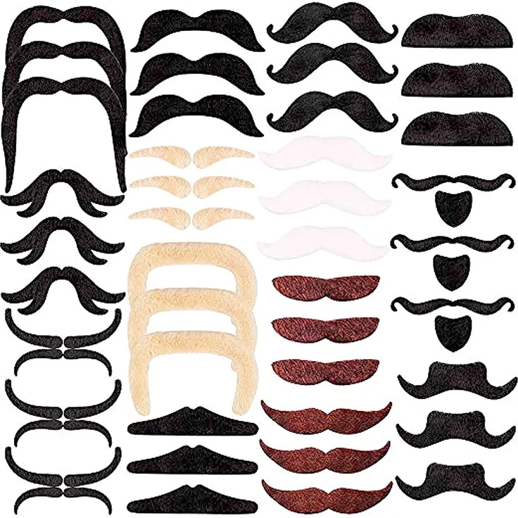 36x selbstklebend Bärte mit div. Schnurrbart Schnurbert Bart Fake Moustache Schnauzer zum Ankleben zu Fasching & Karneval