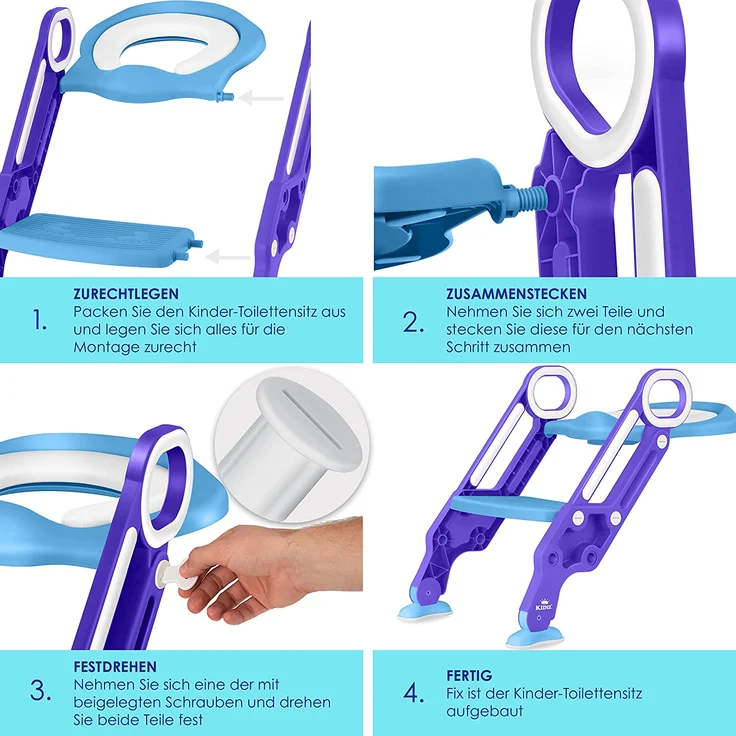KIDIZ® Kinder Toilettensitz Toilettentrainer mit Treppe und Griffe Faltbar Kindertoilette WC Sitz Töpfchentrainer Lerntöpfchen bequemem Kissen und breiten Stufen Toilettentreppe höhenverstellbar Blau – Bild 6