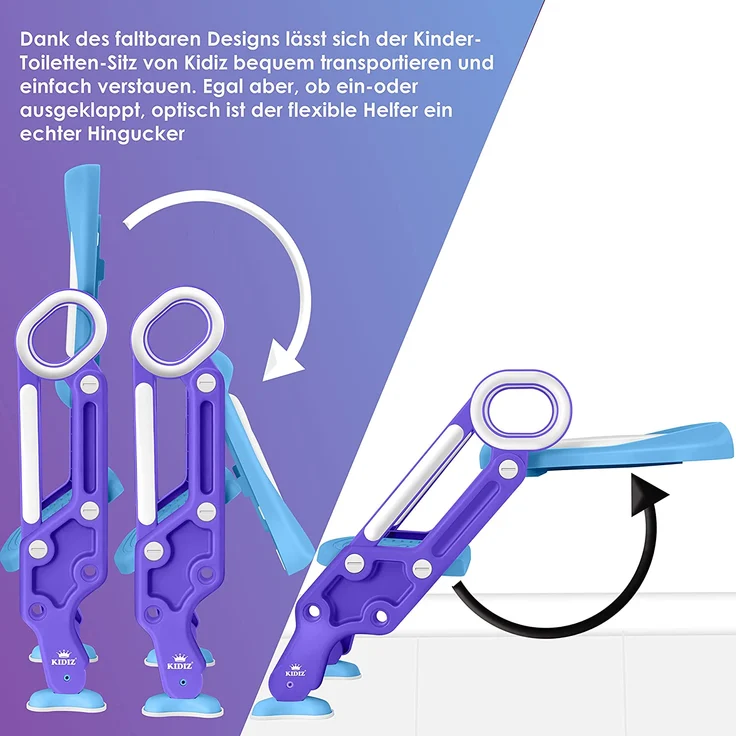 KIDIZ® Kinder Toilettensitz Toilettentrainer mit Treppe und Griffe Faltbar Kindertoilette WC Sitz Töpfchentrainer Lerntöpfchen bequemem Kissen und breiten Stufen Toilettentreppe höhenverstellbar Blau – Bild 4