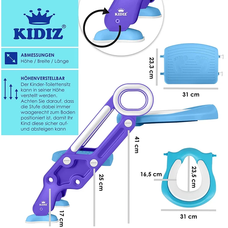 KIDIZ® Kinder Toilettensitz Toilettentrainer mit Treppe und Griffe Faltbar Kindertoilette WC Sitz Töpfchentrainer Lerntöpfchen bequemem Kissen und breiten Stufen Toilettentreppe höhenverstellbar Blau – Bild 7