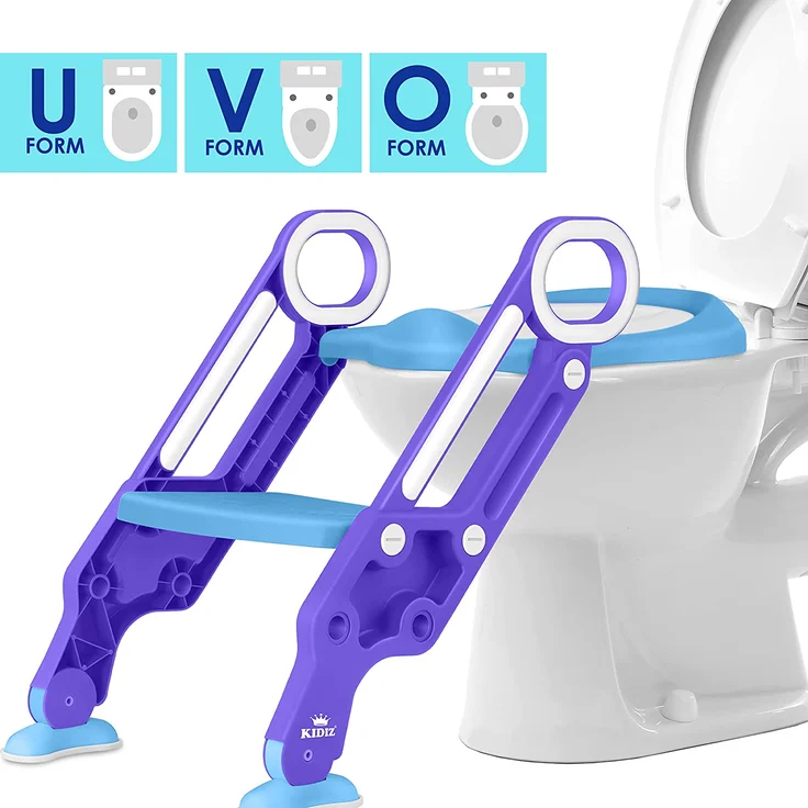 KIDIZ® Kinder Toilettensitz Toilettentrainer mit Treppe und Griffe Faltbar Kindertoilette WC Sitz Töpfchentrainer Lerntöpfchen bequemem Kissen und breiten Stufen Toilettentreppe höhenverstellbar Blau – Bild 3
