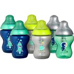 Tommee Tippee Babyfläschchen Closer to Nature, 260 ml, Anti-Kolik Ventil, weicher Sauger, 6er Set, Blau mit Dekorationen