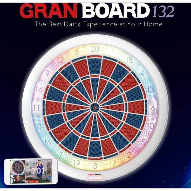 GranBoard '132' Online Dart Board, LED-Beleuchtung, Turniermaße, weiß – Bild 4